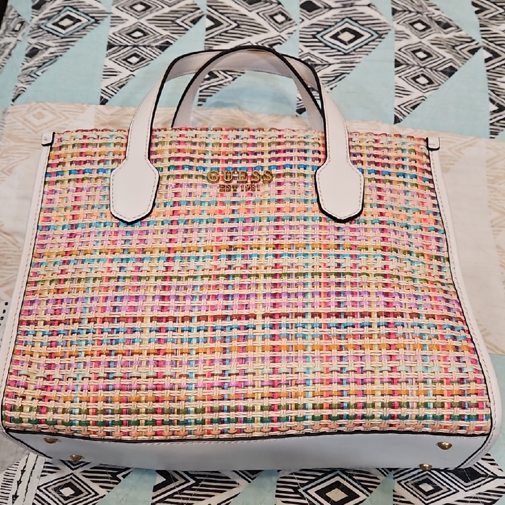 GUESS Colorful Woven Tote Bag
